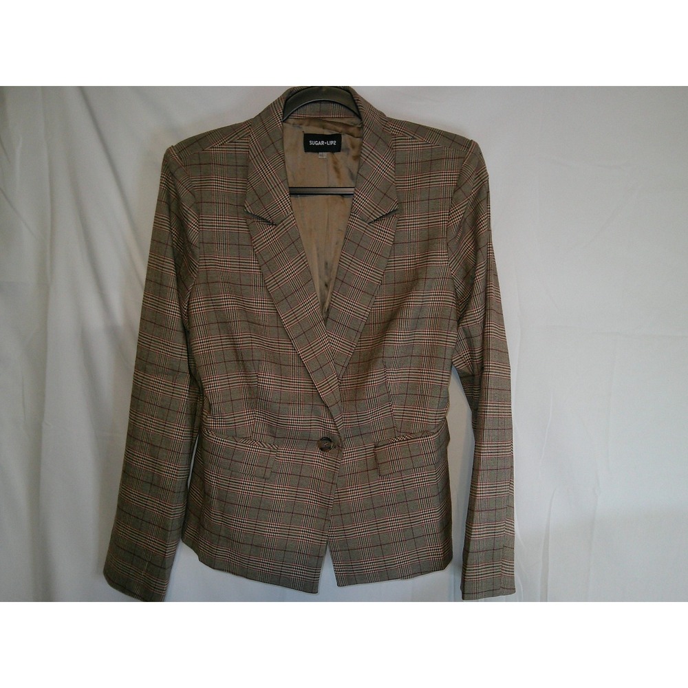 Sugar Lip2 Women's Tartan Plaid Blazer Jacket Single Button Lapel‎ Office Medium